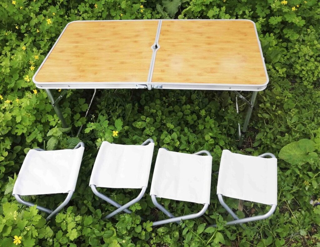 Стіл для пікніка розкладний світле дерево + 4 стільця від компанії Опт, роздріб інтернет магазин Familyshop - фото 1