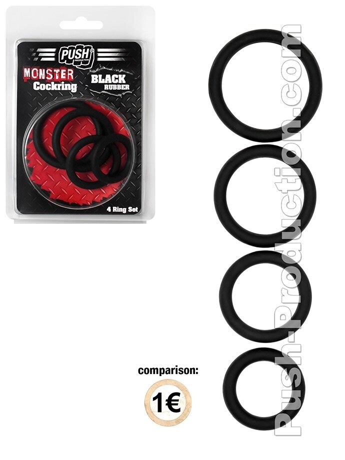 Набір кілець ерекційних Push Monster - Black rubber Cockring 4 шт від компанії poppersoff Попперс Київ Україна. Купити з доставкою - фото 1