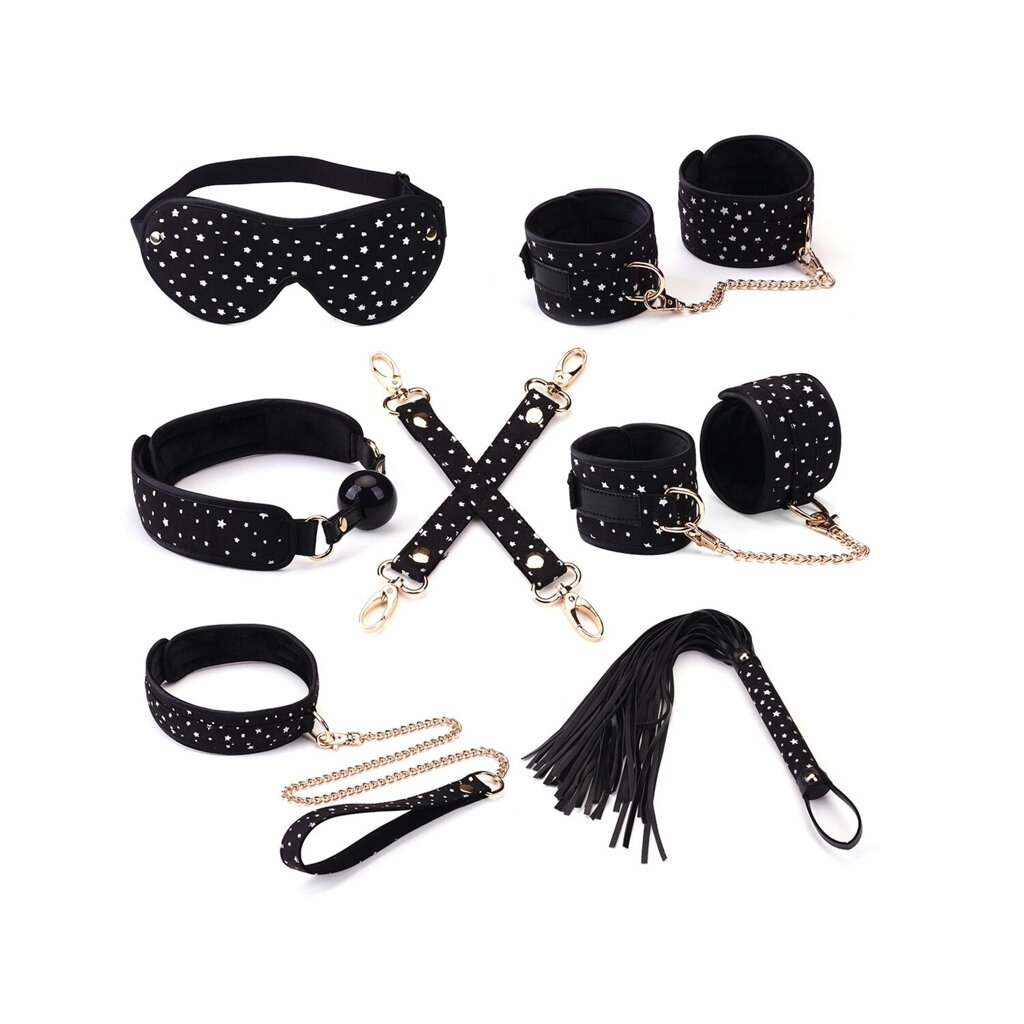 Набір Liebe Seele Stary Nights 7pcs Bondage Kit, фіксатори, нашийник з повідцем, кляп, флоггер, маска від компанії poppersoff Попперс Київ Україна. Купити з доставкою - фото 1