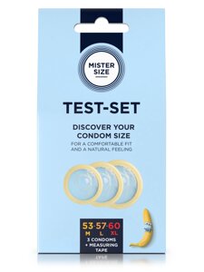 Набір презервативів Mister Size test-set 53–57–60, 3 розміру + лінійка, товщина 0,05 мм