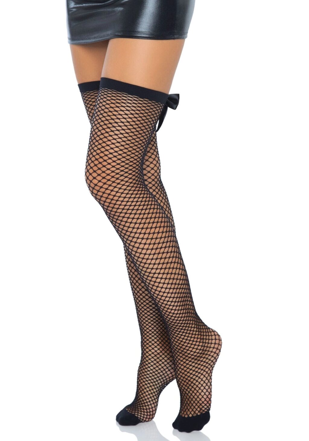 Панчохи-сітка зі швом ззаду Leg Avenue Bow back seam thigh highs One size Black, атласний бант від компанії poppersoff Попперс Київ Україна. Купити з доставкою - фото 1