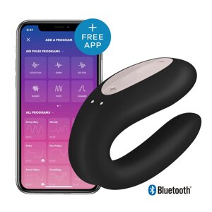 Смарт-вібратор для пар Satisfyer Double Joy Black з широким кліторальним стимулятором в Києві от компании poppersoff Попперс Киев Украина. Купить с доставкой