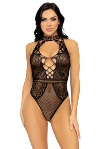 Leg Avenue Net and lace halter bodysuit OS Black в Києві от компании poppersoff Попперс Киев Украина. Купить с доставкой