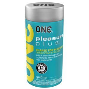 Презервативи ONE Pleasure Plus, 12 шт, з ребристим ділянкою на кінці, подарункове пакування-тубус