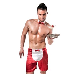 Розпродаж Чоловічий еротичний костюм офіціанта Passion 019 SHORT red L/XL, шорти і метелик