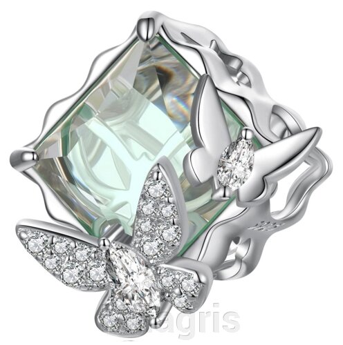 Срібна намистина шарм на браслет Діамантові метелики "Diamond butterflies"