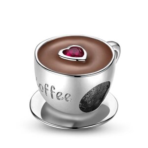 Срібна намистина - шарм на браслет Чашка кави "A cup of coffee"