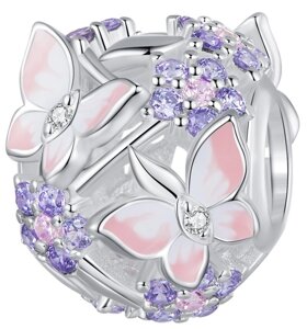 Срібна намистина - шарм на браслет Порцелянові метелики "Porcelain butterflies"