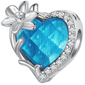 Срібна намистина - шарм на браслет Блакитне серце Blue heart