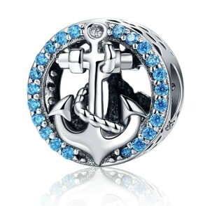 Срібна намистина шарм на браслет Морський якір "Sea anchor"