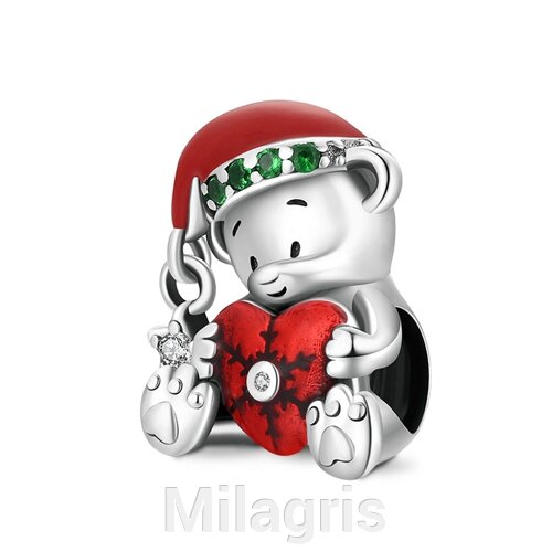 Срібна намистина шарм на браслет Різдвяний Ведмедик "Christmas Bear"
