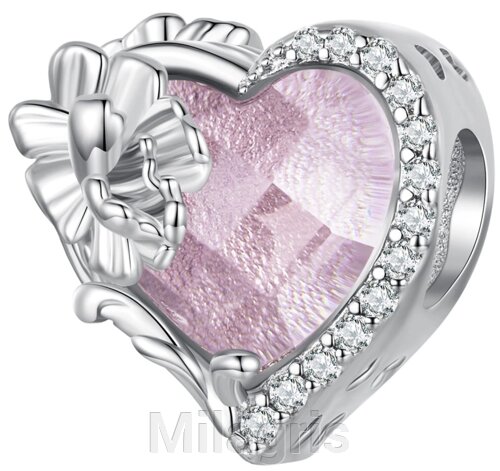 Срібна намистина - шарм на браслет Рожеве серце "Pink heart"