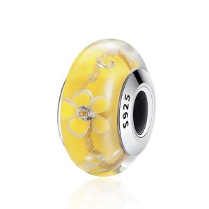 Срібна намистина - шарм в стилі Пандора (Pandora Style) Мурано Жовта квітка "Yellow flower”