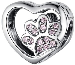 Срібна намистина - шарм в стилі Пандора (Pandora Style) З лапкою на серці "With a paw on the heart"