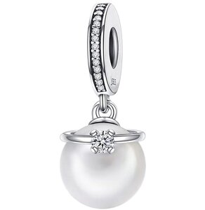 Срібна підвіска - шарм на браслет Біла перлина "White pearl"