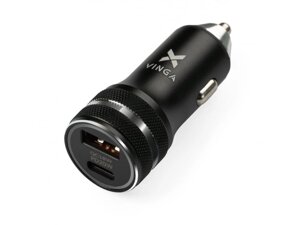 Автомобільний зарядний пристрій Vinga PD+QC3.0 Quick Car Charger Aluminium 36W Black (VCCQPAC)