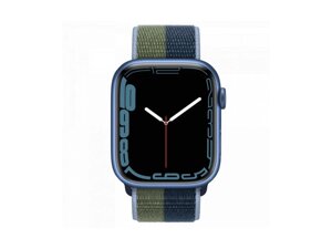 Cмарт-годинник Apple Watch Series 7 GPS 41mm Blue Aluminum Case With Abyss Blue/Moss Green Sport Loop (MKNH3)