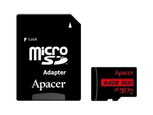 Карта пам'яті apacer 64 GB microsdhc UHS-I class 10 + SD adapter (AP64GMCSX10UB-R)