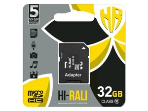 Карта пам'яті hi-rali 32 GB microsdhc class 10 UHS-I (U3) + SD adapter (HI-32GBSD10U3-01)