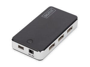 Мультипортовий адаптер Digitus Hub 4-port USB 2.0 HighSpeed, Power Supply, Black-Silver (DA-70222)