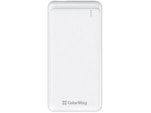 Зовнішній акумулятор (Power Bank) ColorWay 10000 mAh Slim USB QC3.0 + USB-C Power Delivery 18W White (CW-PB100LPG3WT-PD)