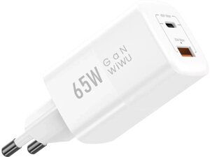 Мережевий зарядний пристрій WiWU Super GaN Wall Fast Charger PD+QC 65W White (Wi-U012)