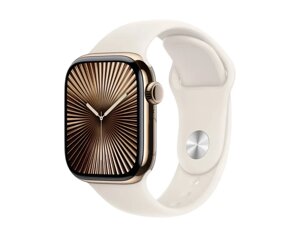 Смарт-годинник Apple Watch Series 10 GPS + Cellular 46mm Gold Titanium Case w. Starlight Sport Band - S/M (MWYX3)