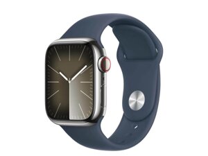 Смарт-годинник Apple Watch Series 9 GPS + Cellular 41mm Silver S. Steel Case w. Storm Blue Sport Band - M/L (MRJ33)