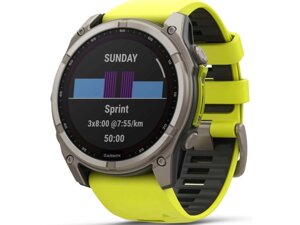 Спортивний годинник Garmin Fenix 8 51mm Solar Sapphire Titanium w. Amp Yellow/Graphite Silicone Band (010-02907-20/21)