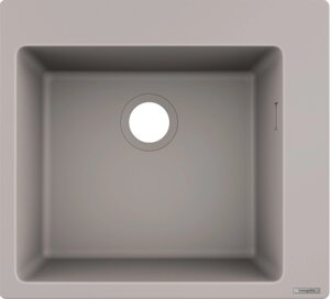 Hansgrohe Мийка кухонна S51, граніт, квадрат, без крила, 560х510х190мм, чаша - 1, накладна, S510-F450, сірий бетон