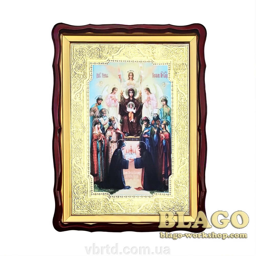 Храмова ікона Божої Матері "Похвала Пресвятої Богородиці", велика, фігурна рамка, 60х80 см від компанії ТОВ ТД Волинь Бізнес Ресурс - фото 1