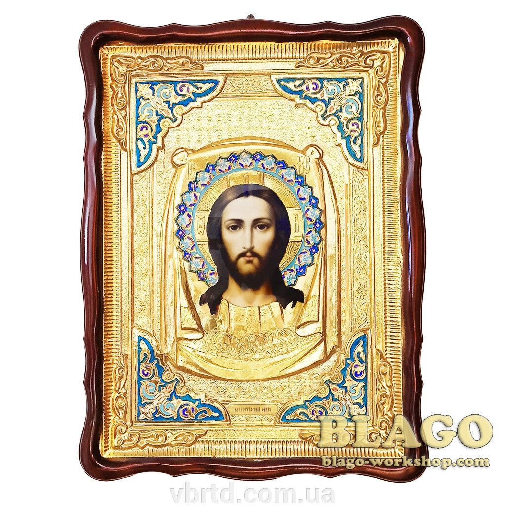 Храмова ікона Нерукотворний образ Ісуса Христа велика в ризі, фігурна рамка, 60х80 см від компанії ТОВ ТД Волинь Бізнес Ресурс - фото 1