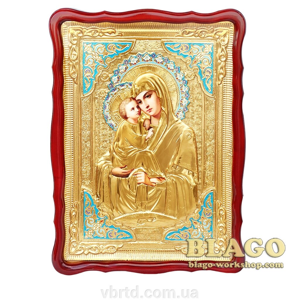 Храмова ікона Почаївська ікона Божої Матері велика в ризі, фігурна рамка, 60х80 см від компанії ТОВ ТД Волинь Бізнес Ресурс - фото 1