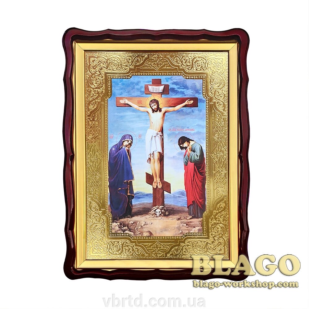 Храмова ікона Розп’яття Ісуса Христа, велика, фігурна рамка, 60х80 см від компанії ТОВ ТД Волинь Бізнес Ресурс - фото 1