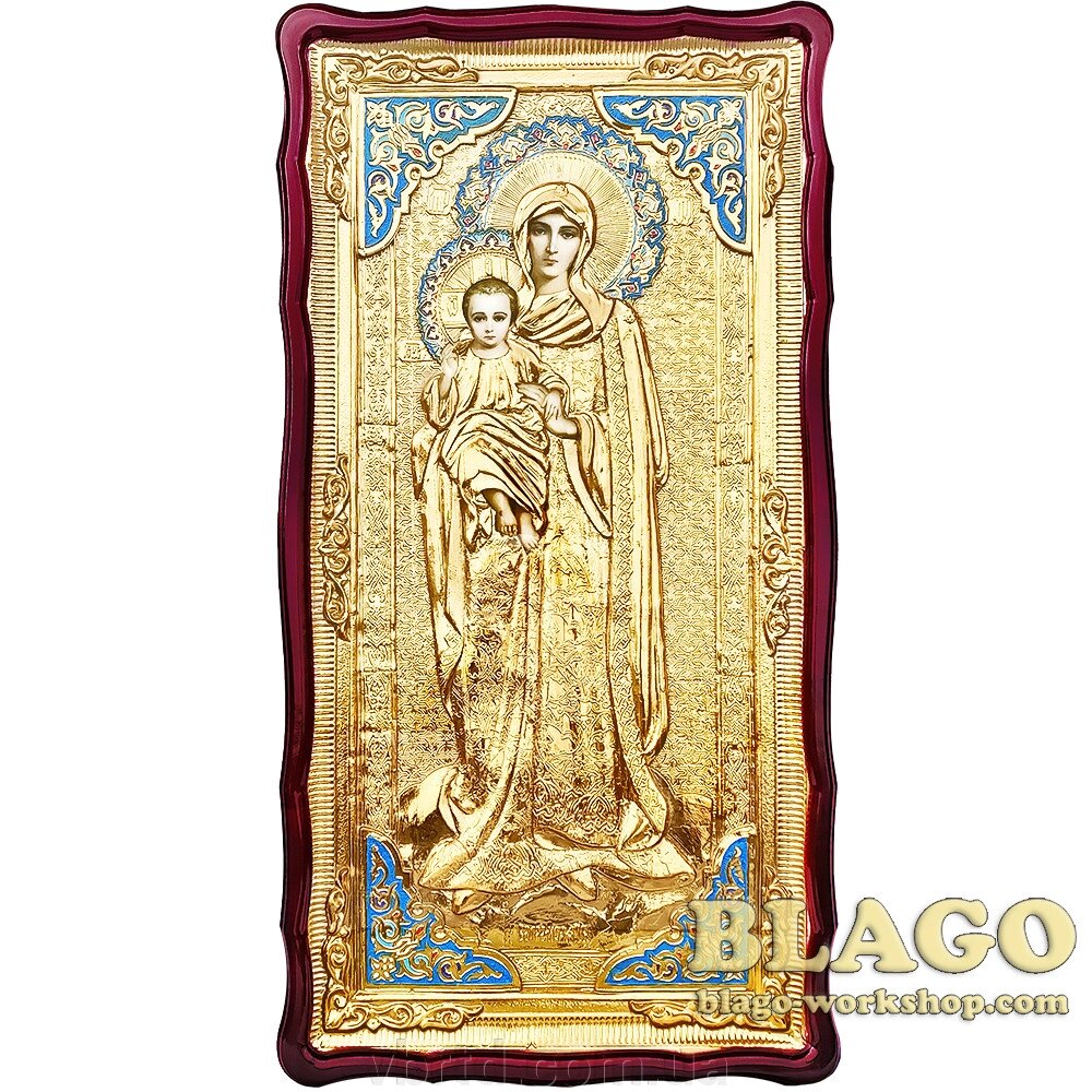 Храмова ікона Валаамскої Божої Матері велика в ризі, фігурна рамка, 61х112 см від компанії ТОВ ТД Волинь Бізнес Ресурс - фото 1