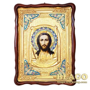 Храмова ікона Нерукотворний образ Ісуса Христа велика в ризі, фігурна рамка, 60х80 см