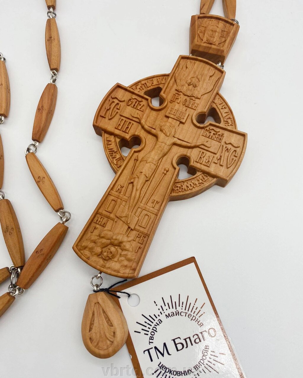 Хрест наперсний, дерев'яний різьблений на ланцюжку, 7х18 см від компанії ТОВ ТД Волинь Бізнес Ресурс - фото 1