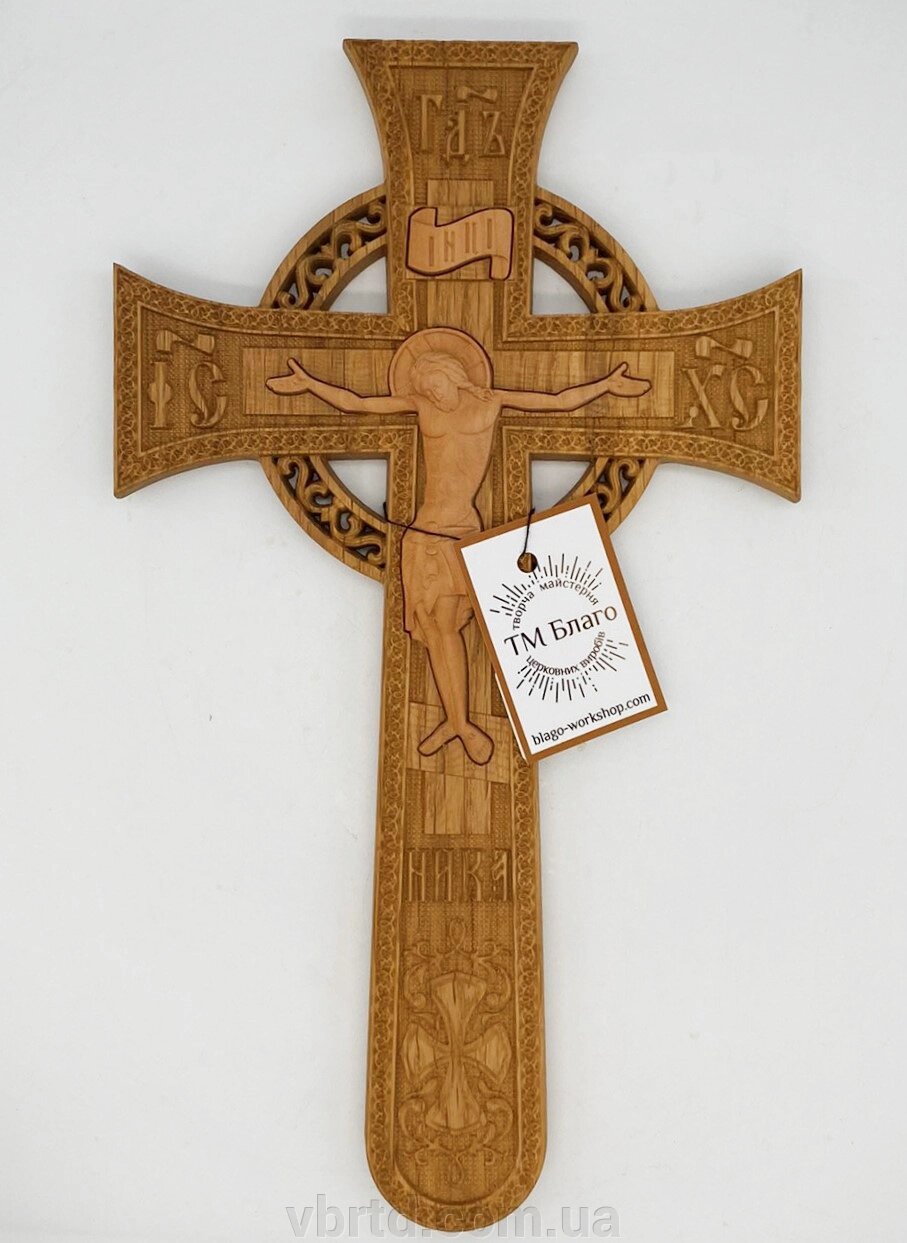 Хрест напрестольний дерев'яний різьблений, 17,5х1,5х30,5 см від компанії ТОВ ТД Волинь Бізнес Ресурс - фото 1