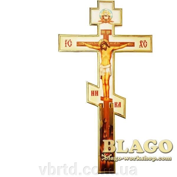 Хрест напрестольний латунний з принтом та фрагментарною позолотою від компанії ТОВ ТД Волинь Бізнес Ресурс - фото 1