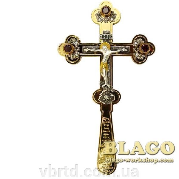 Хрест напрестольний малий латунний позолочений з вставками від компанії ТОВ ТД Волинь Бізнес Ресурс - фото 1