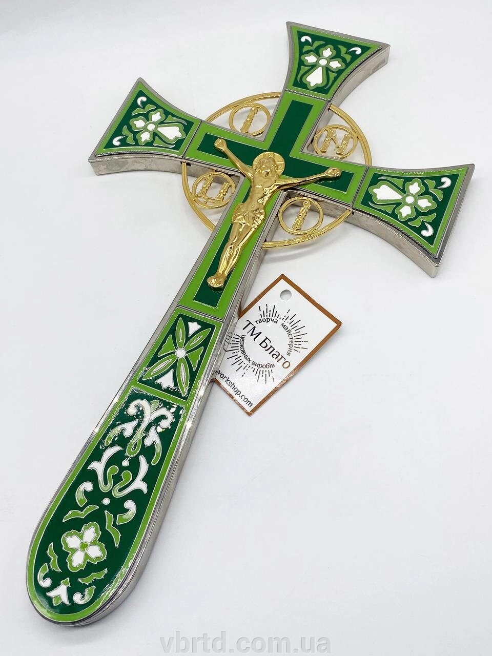 Хрест напрестольний Мальтійський позолочений, зелена емаль 18,5х32 см від компанії ТОВ ТД Волинь Бізнес Ресурс - фото 1