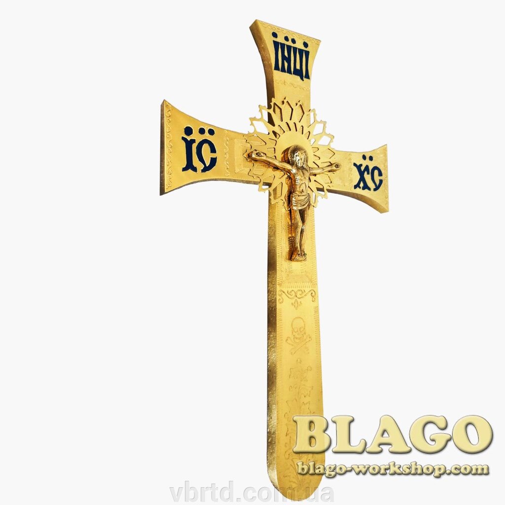 Хрест напрестольний Мальтійський позолота, емаль 14х22 см від компанії ТОВ ТД Волинь Бізнес Ресурс - фото 1