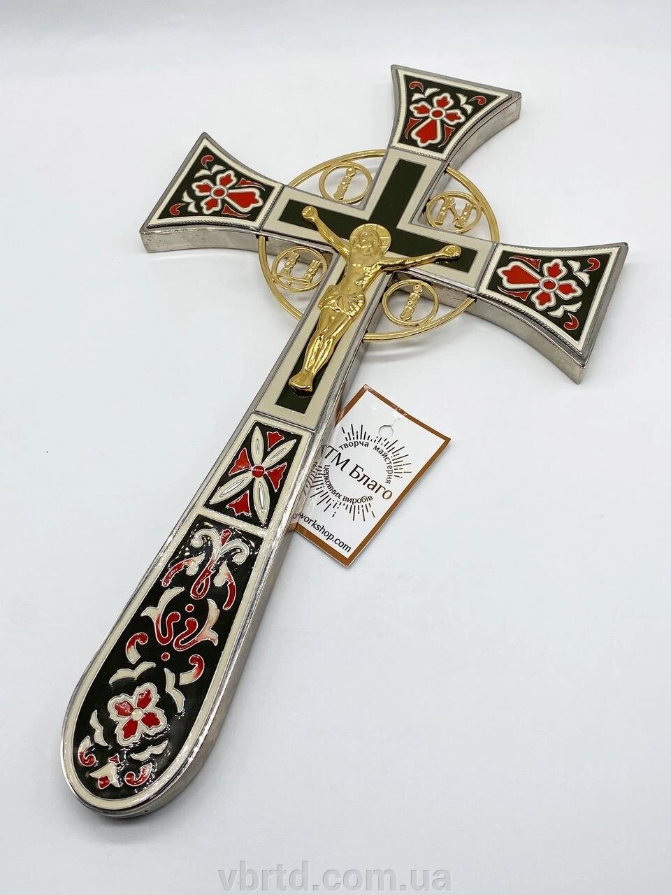 Хрест напрестольний Мальтійський з позолотою, емаль оливкового кольору, 18,5х32 см від компанії ТОВ ТД Волинь Бізнес Ресурс - фото 1