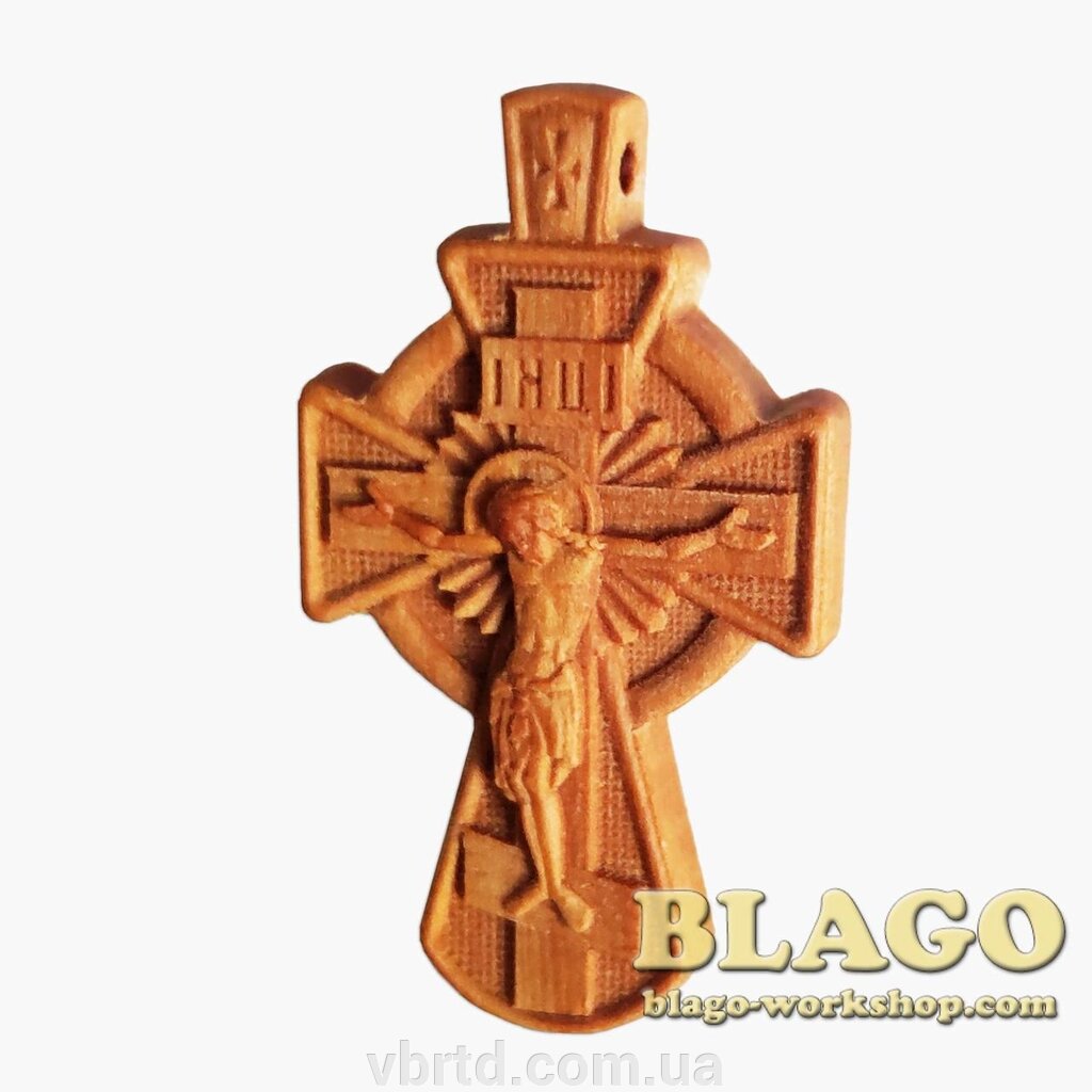 Хрест натільний дерев'яний різьблений №114, 3,4х5 см від компанії ТОВ ТД Волинь Бізнес Ресурс - фото 1