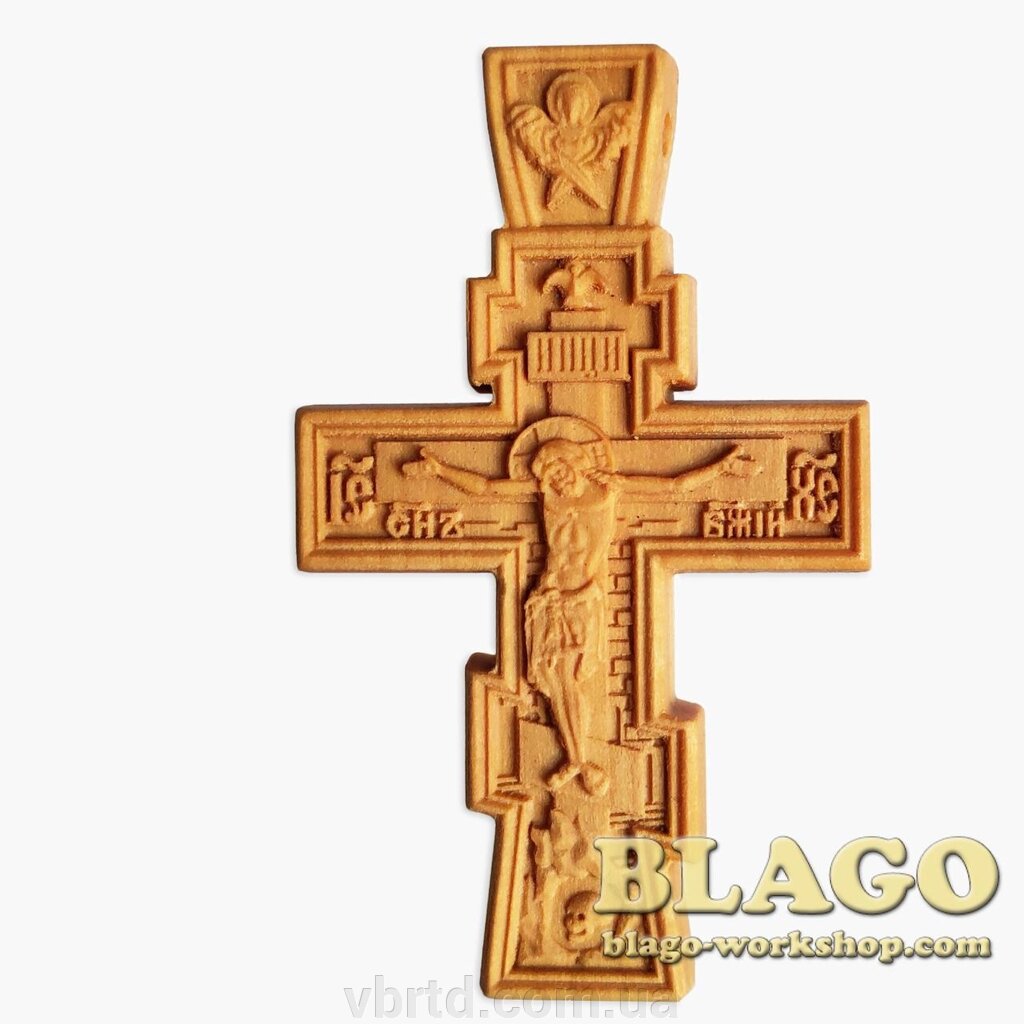 Хрест натільний дерев'яний різьблений №117, 4х6,5 см від компанії ТОВ ТД Волинь Бізнес Ресурс - фото 1