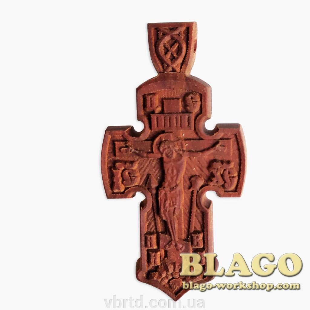 Хрест натільний дерев'яний різьблений №118, 3х5,5 см від компанії ТОВ ТД Волинь Бізнес Ресурс - фото 1