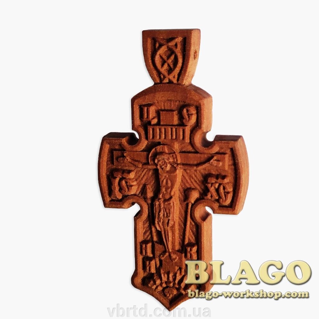 Хрест натільний дерев'яний різьблений №118, 3х5,5 см від компанії ТОВ ТД Волинь Бізнес Ресурс - фото 1