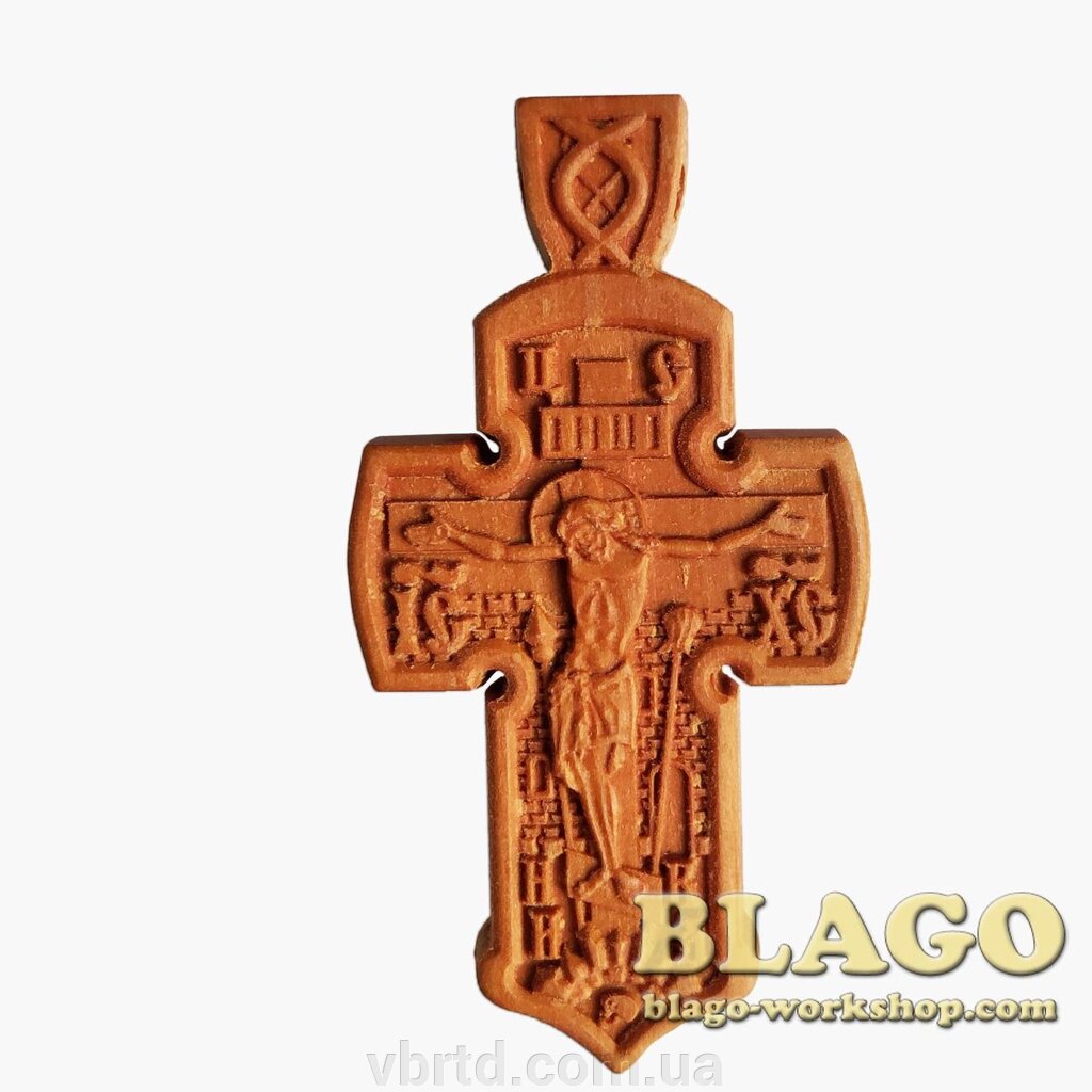 Хрест натільний дерев'яний різьблений №119, 3,5х6,5 см від компанії ТОВ ТД Волинь Бізнес Ресурс - фото 1