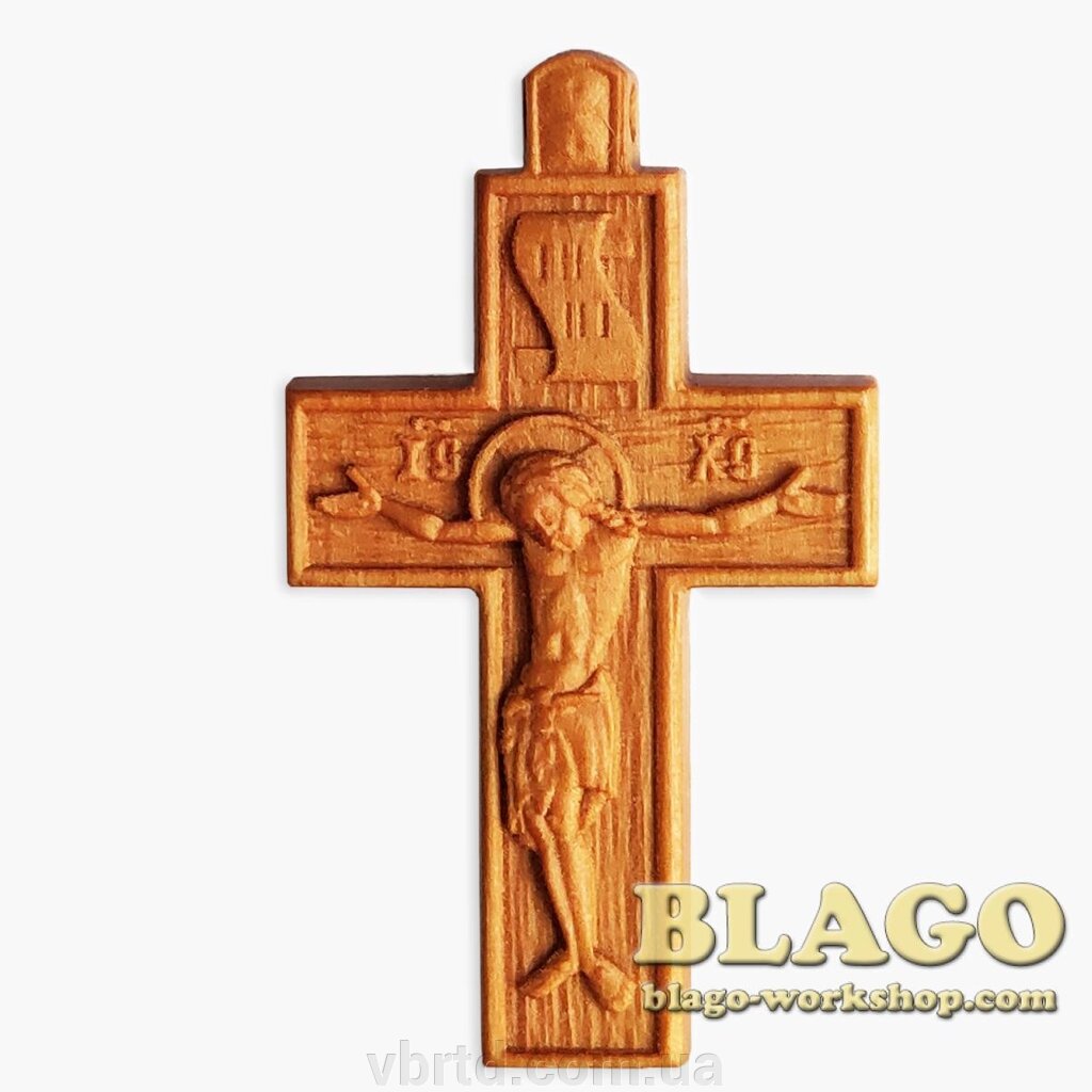 Хрест натільний дерев'яний різьблений  №121, 3х5 см від компанії ТОВ ТД Волинь Бізнес Ресурс - фото 1