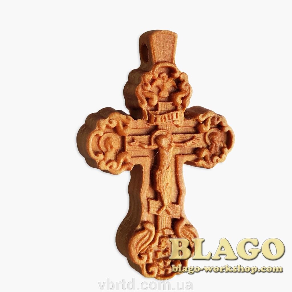 Хрест натільний дерев'яний різьблений №122, 2,2х4,2 см від компанії ТОВ ТД Волинь Бізнес Ресурс - фото 1